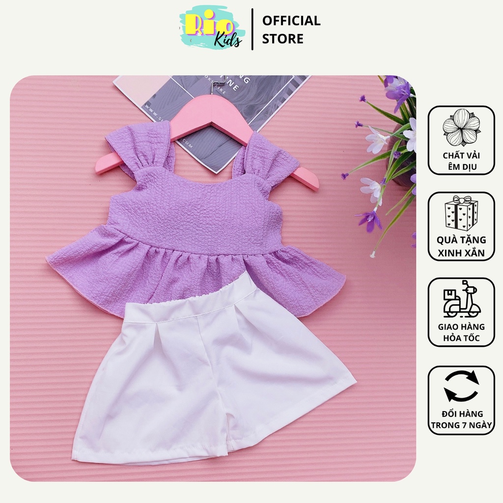 Bộ áo sát nách cột nơ sau quần đùi thiết kế cao cấp cho bé gái đi chơi đi tiệc - Riokids SN4