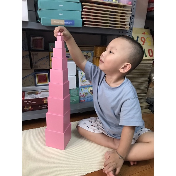 Tháp Hồng 10 bậc size nhà trường - giáo cụ montessori (ảnh thật )