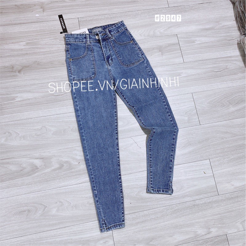 Quần jeans ôm nữ túi to trơn cạp cao, Quần bò nữ trơn co giãn QJ2017 - NhiNhi Shop