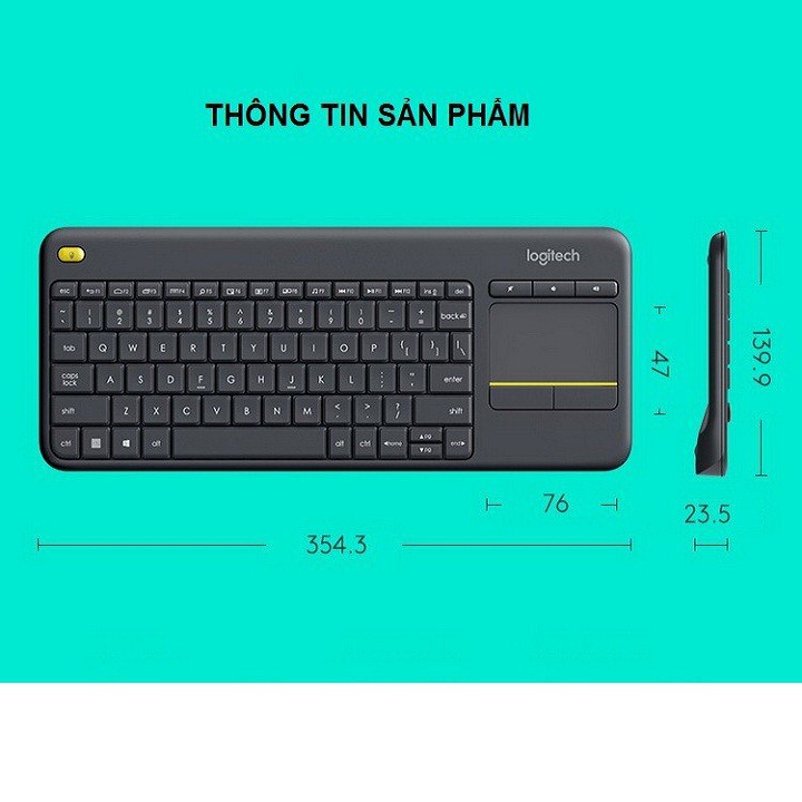 Bàn phím không dây Logitec K400 Plus TV (Đen) cao cấp - Bàn phím không dây