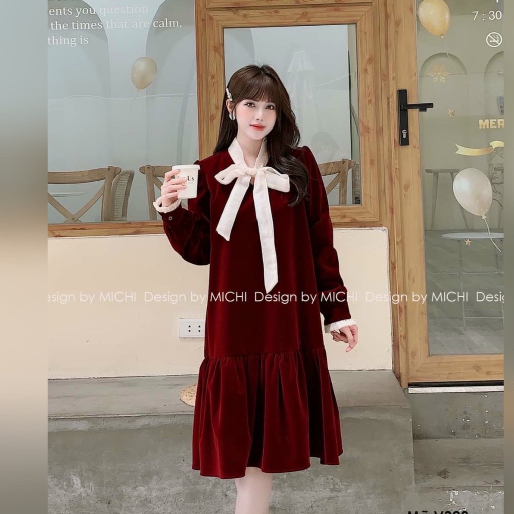 [HOT] Váy bầu nhung tay bồng sang chảnh HD2609 Honey Mommy