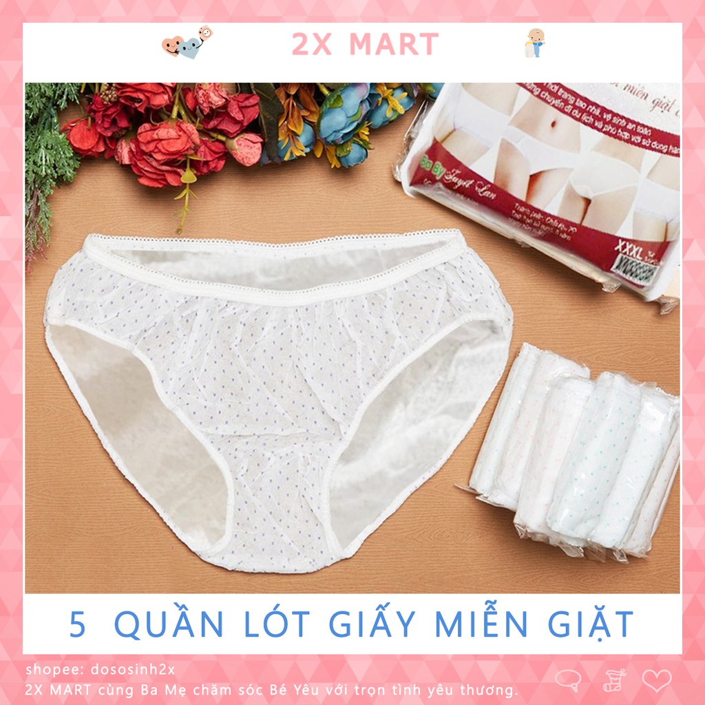 Quần lót giấy miễn giặt cao cấp Baby Hiền Trang (Sét 5 chiếc) Sử dụng 1 lần cho Mẹ sau sinh, hoặc Đi du lịch - 2X MART