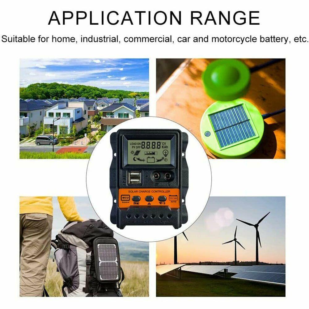 WATTLE Bộ Điều Khiển Sạc Năng Lượng Mặt Trời 10A / 20A / 30A Hai Cổng USB