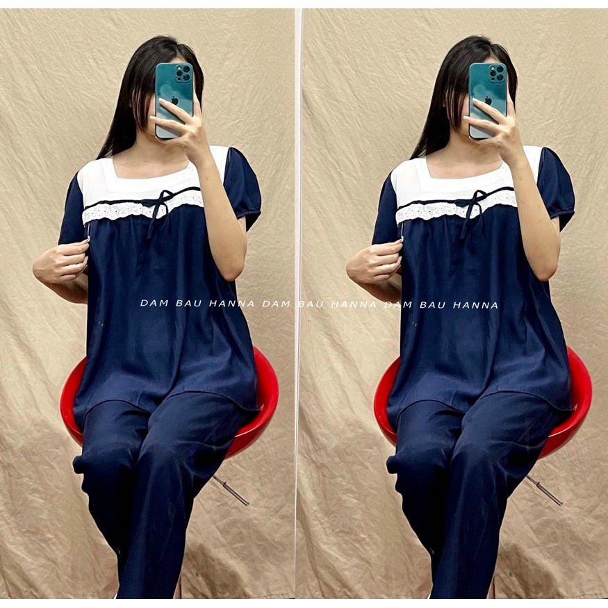 [SIZE 40-70KG] Đồ mặc nhà cho mẹ bầu và sau sinh có khóa cho bé ty có lưng thun điều chỉnh vải lụa hàn thoáng mát mùa hè