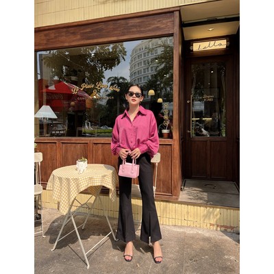 YU CHERRY | Quần nữ ống loe xẻ tà, Split Signature Pants YQ016