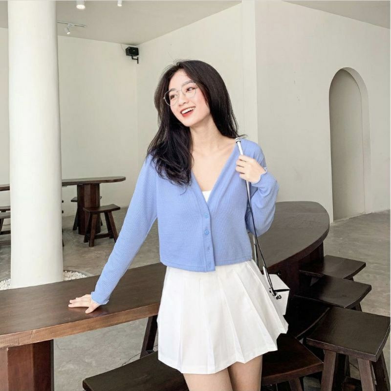 Áo Cardigan croptop dài tay trẻ trung khoác ngoài hàng quảng châu