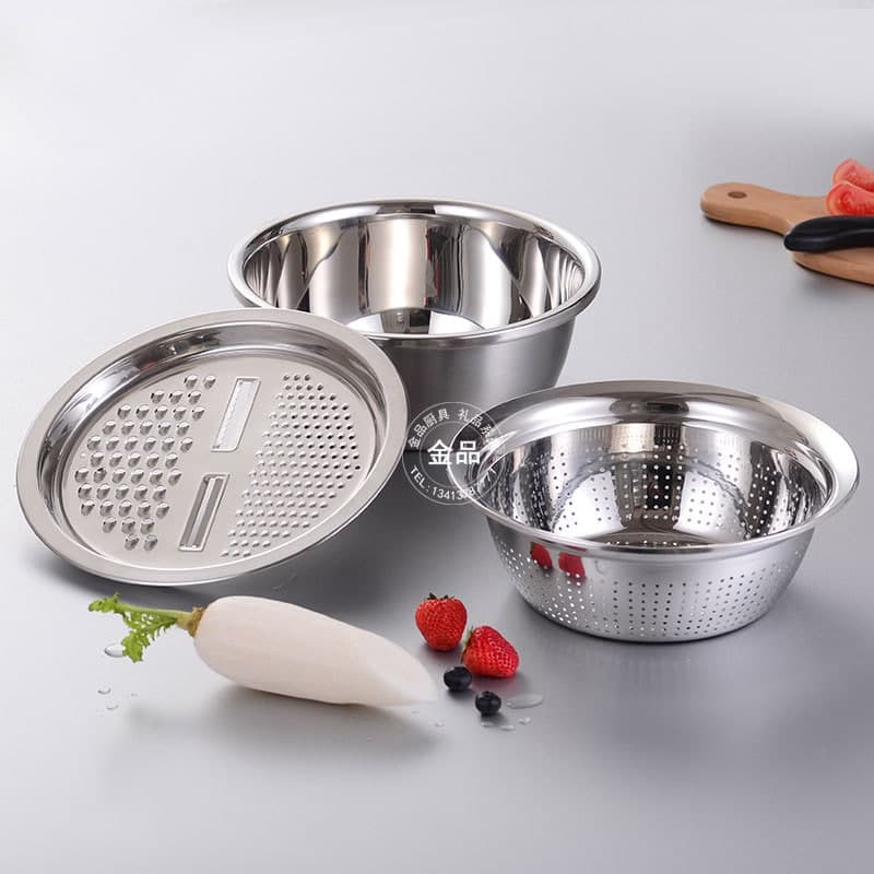 Bộ rổ chậu kèm nạo rau củ quả inox đa chức năng 3in1 cao cấp siêu tiện dụng POT KITCHEN