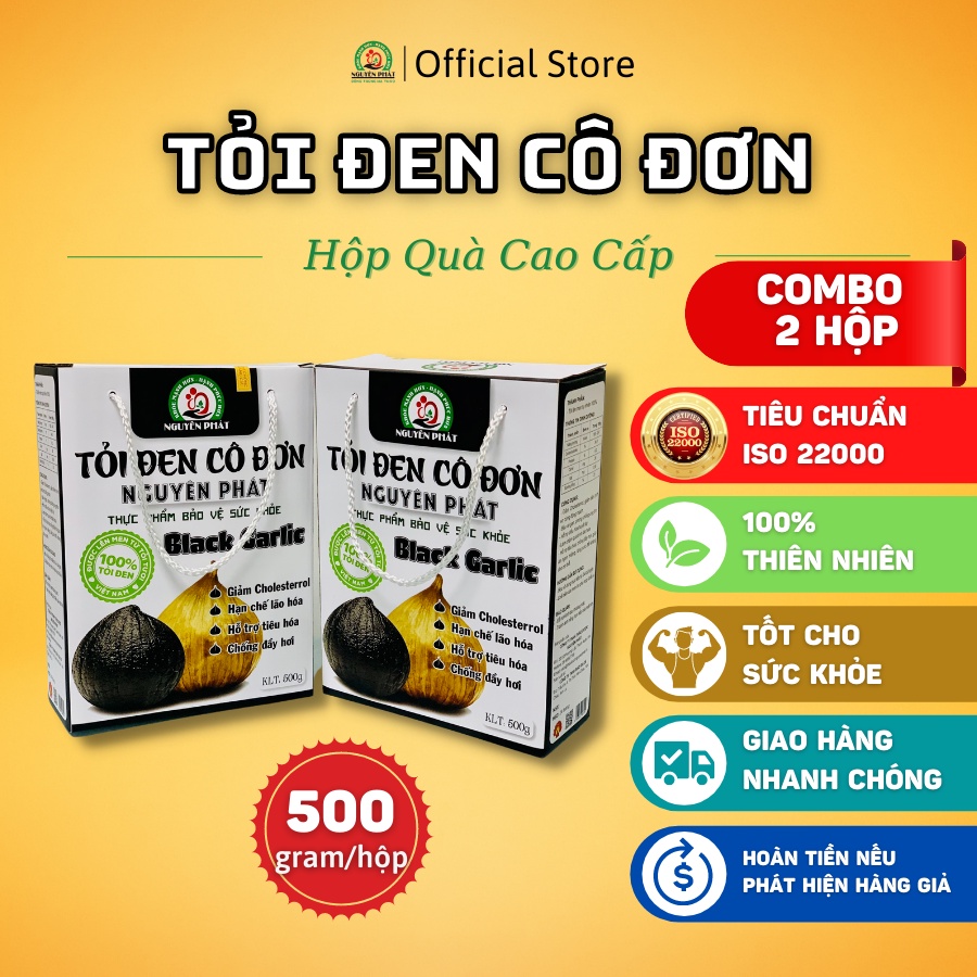 Hộp cao cấp - combo 2 túi tỏi đen cô đơn Nguyên Phát 500g lên men tự nhiên công nghệ Nhật Bản thực phẩm sức khỏe