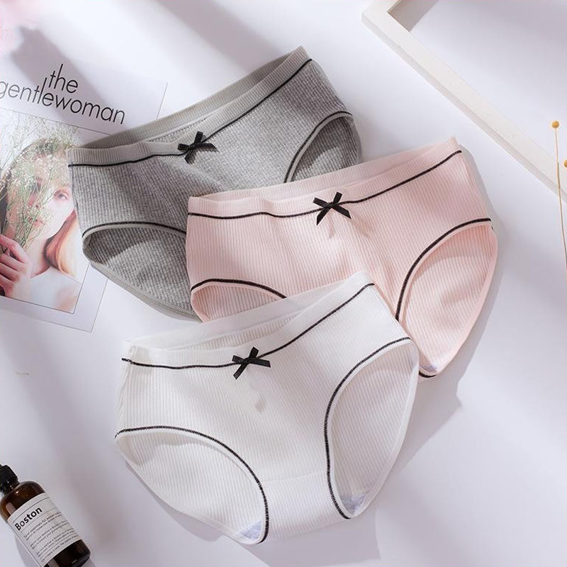 Quần Lót Nữ ❤️️MUJI COTTON❤️️ Quần Lót Nữ Cotton dễ thương mềm mại tôn dáng  gân tăm phối nơ xinh | BigBuy360 - bigbuy360.vn