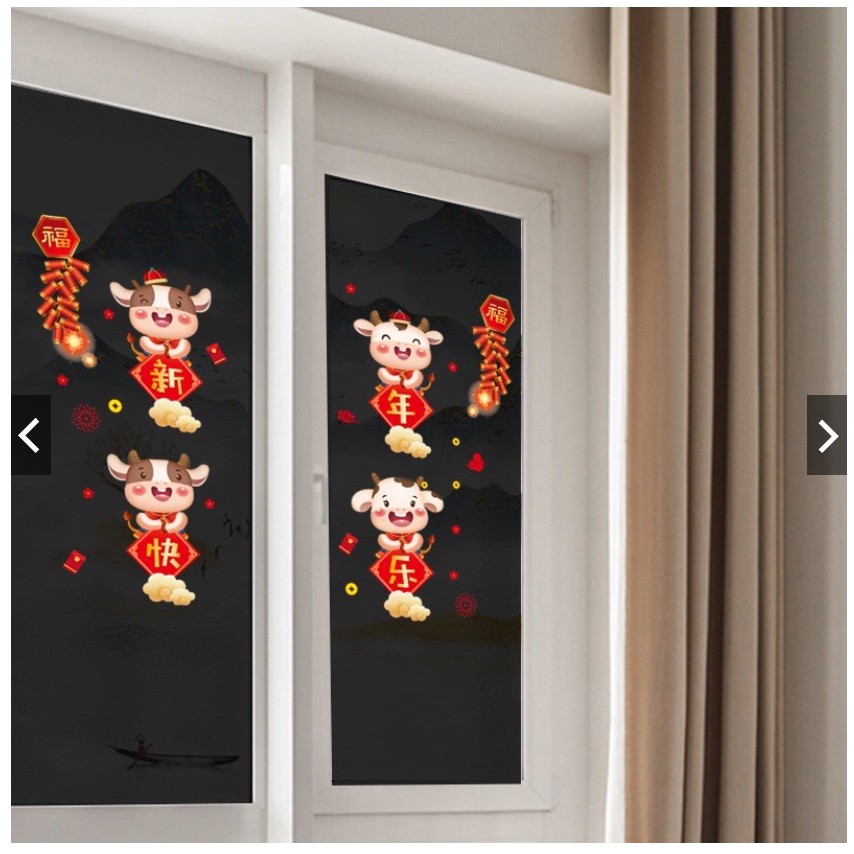 Decal dán tường Tết - 4 Trâu nhí mini đón xuân