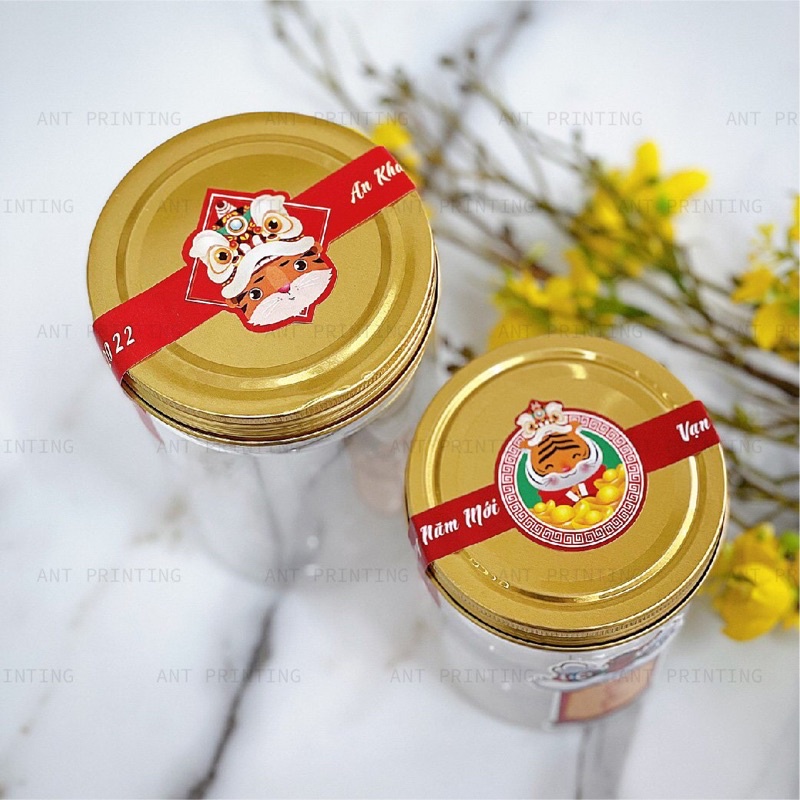Tem niêm phong hộp tết, đai dán hũ tết hoạ tiết Hổ