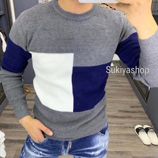 Áo len nam lông cừu hạt gạo kẻ ô màu Trắng