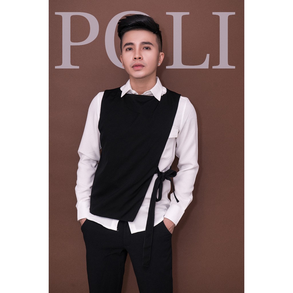 Sơ mi trắng phối ghile đen cột dây | BigBuy360 - bigbuy360.vn