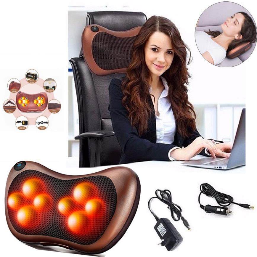 Máy Massage Cổ, Gối Massage Cổ Hồng Ngoại 8 Bi Cao Cấp Hàn Quốc, Bảo Hành 6 Tháng - BX