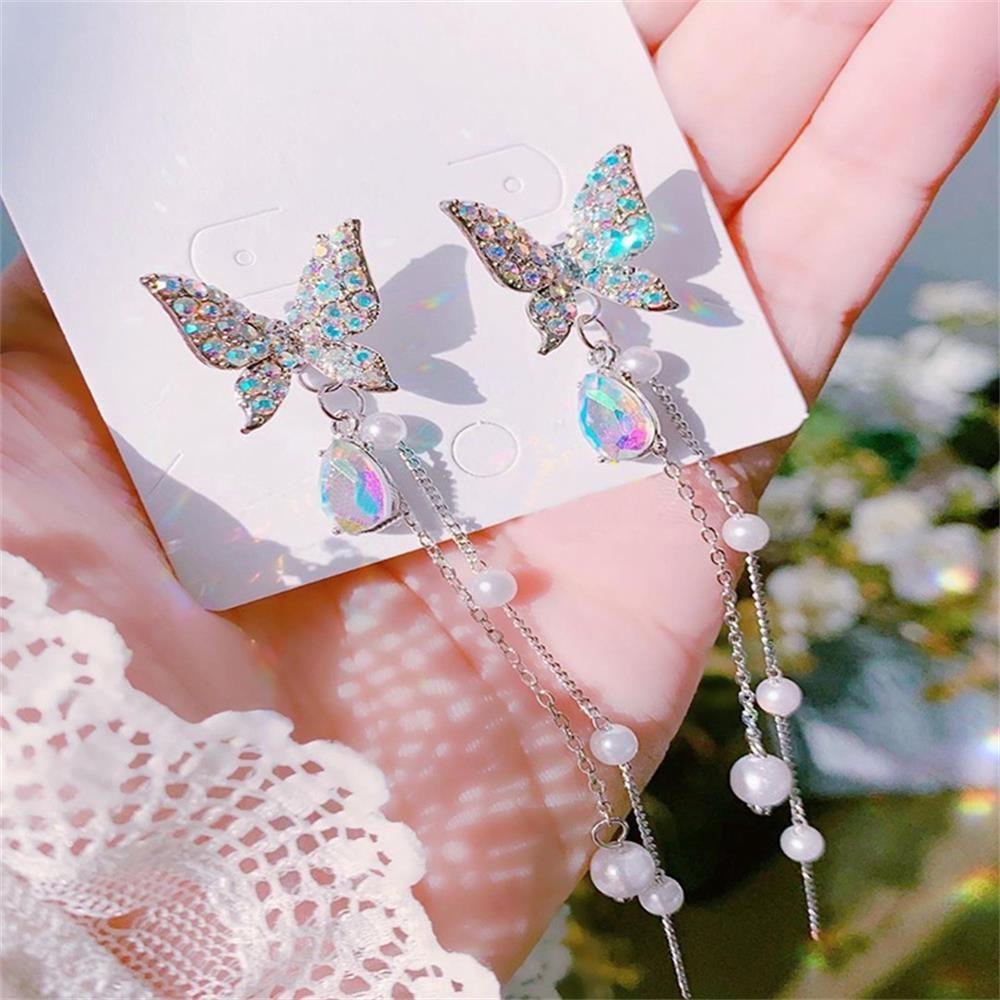 Khuyên Tai Hình Bướm KENT1 Màu Tím|Dây Chuyền Dài Mặt Bướm Đính Đá Thời Trang Cho Nữ