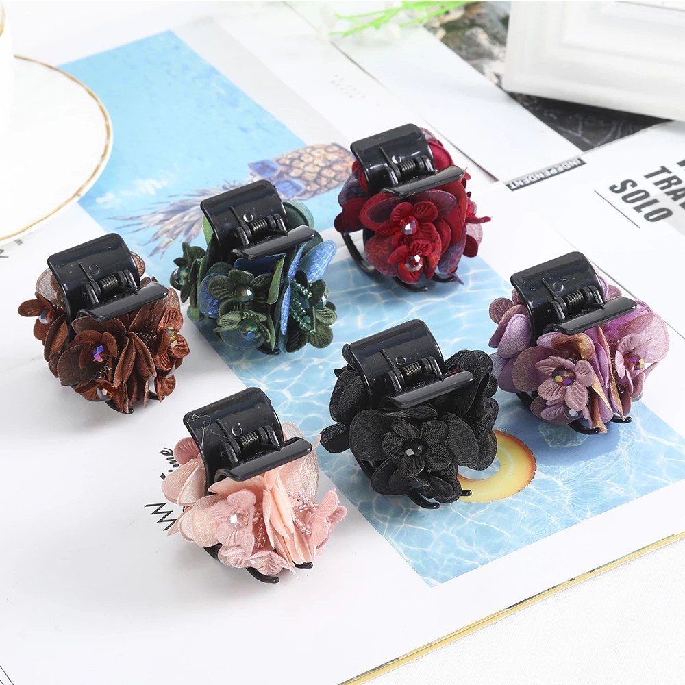 Kẹp Tóc Nhựa Đính Hoa Kiểu Retro Hàn Quốc Cho Nữ