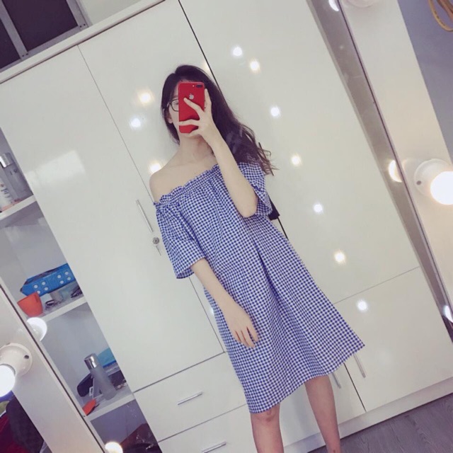 💋 CÓ SẴN - VÁY caro suông trễ vai 3 màu cực xinh 💋
