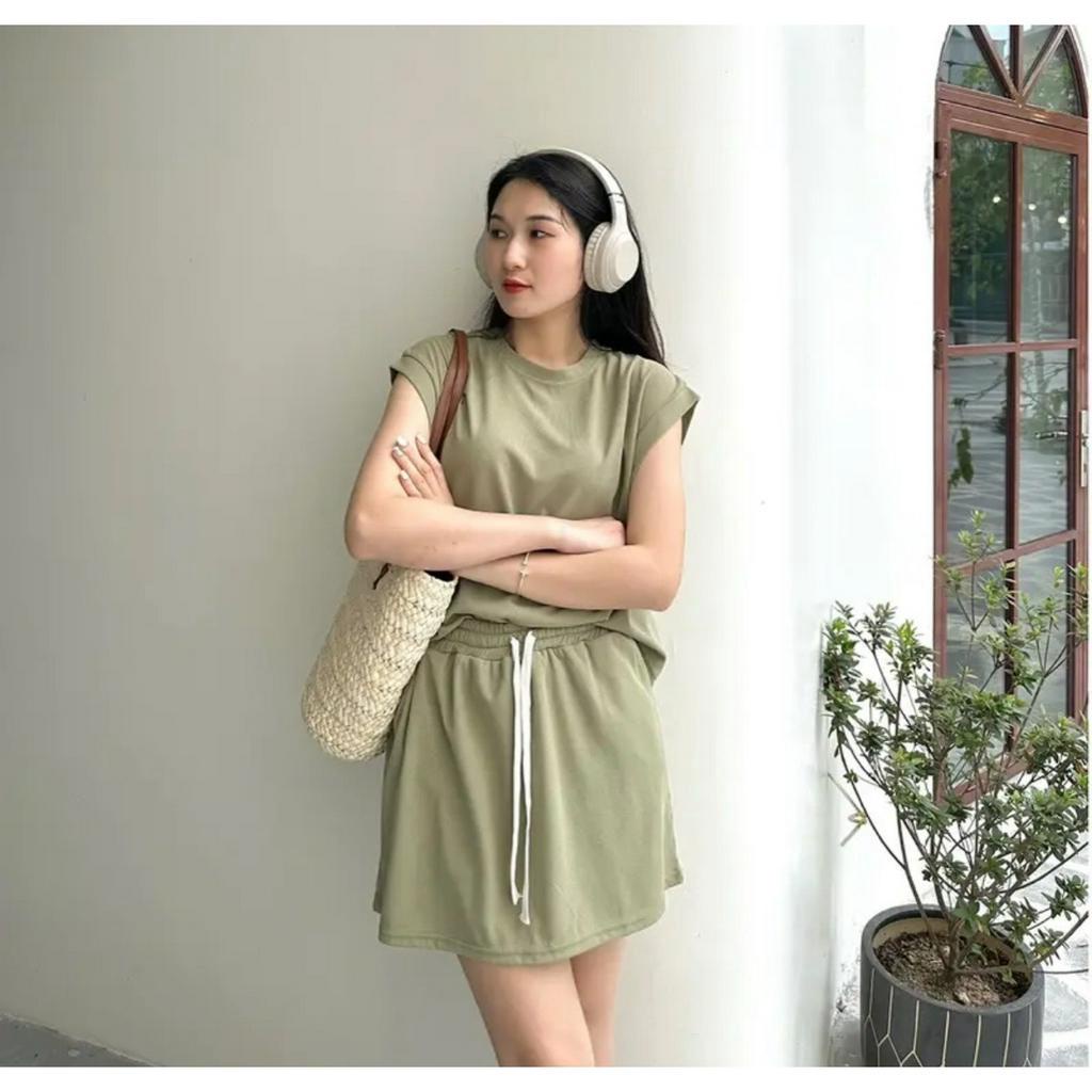 Set áo tank top tay hến chất thu tổ ong kèm chân váy thời trang - 29feb.closet - S97