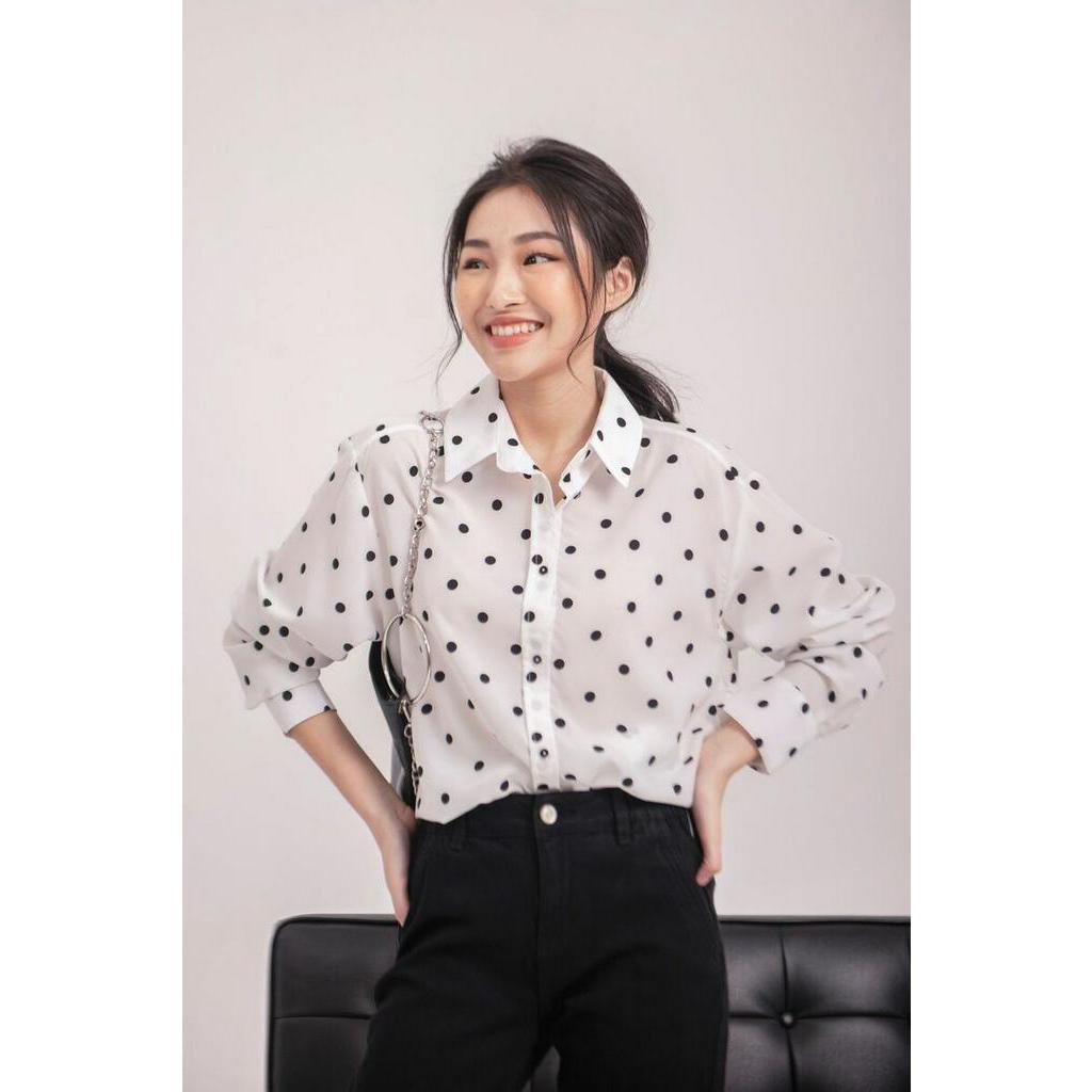 Sơ mi chấm bi basic chất thô 1 màu Aholic SM395