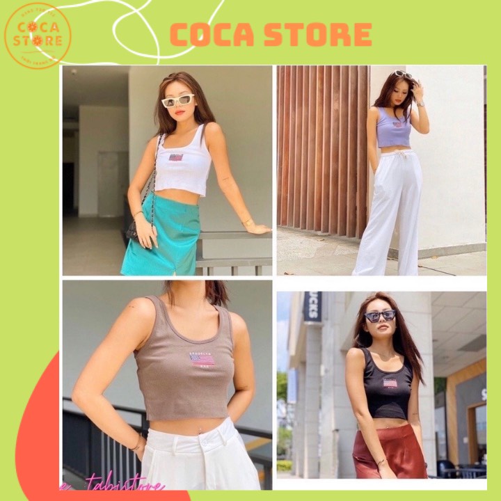 Áo croptop thun cờ mỹ brooklyn dưới 55kg chất thun mát - cocastore