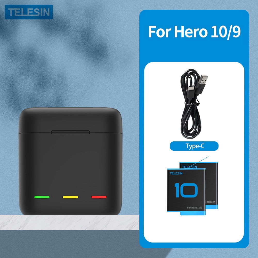 Combo sạc 3 + 2 pin TELESIN cho GOPRO HERO 9, GOPRO HERO 10 - (CSG9-01)