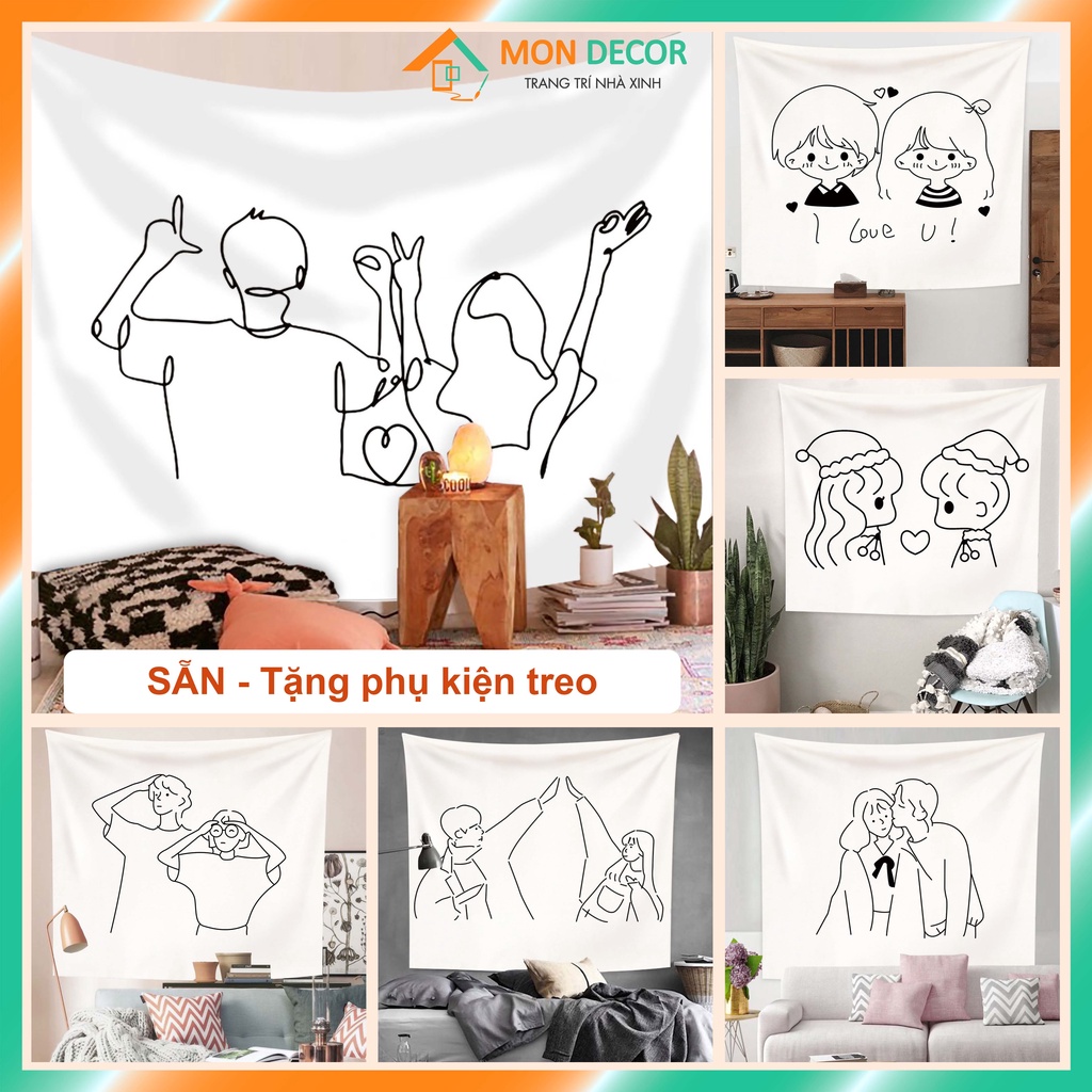 [85k 1m3*1m5 TẶNG móc dán tường + đinh] Tranh vải treo tường trang trí phòng ngủ đáng yêu Tranh thảm treo tường