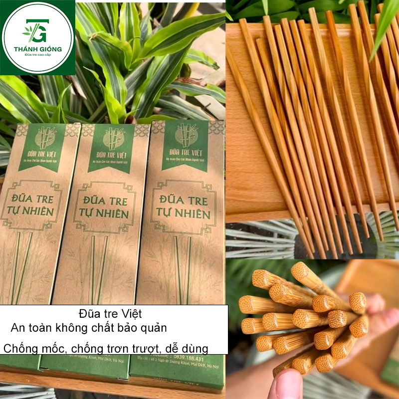 Đũa tre tự nhiên đũa ăn cơm an toàn không chất bảo quản thương hiệu Đũa tre Việt màu nâu