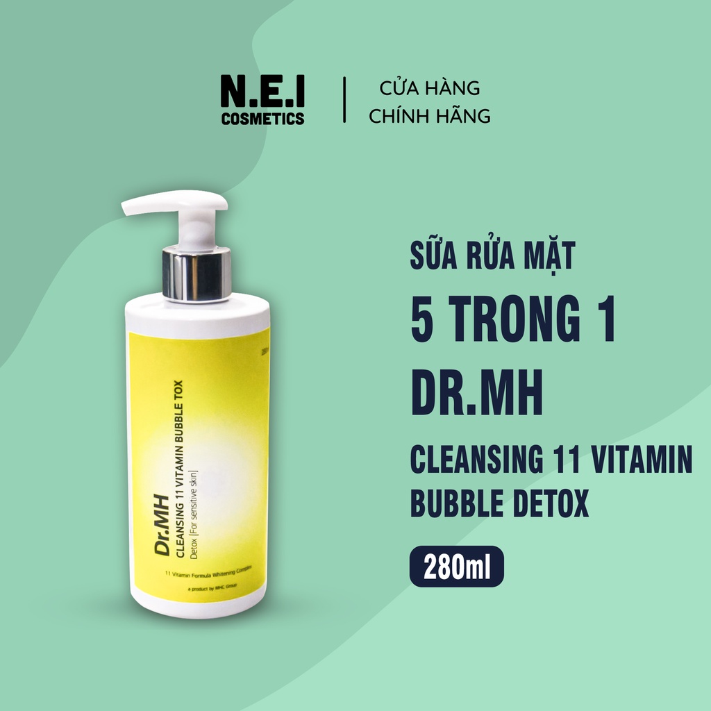 Sữa rửa mặt Dr.MH, sữa rửa mặt 5 trong 1 detox da 11 loại vitamin - Vitamin Bubble Detox - 280ml - Hàng chính hãng
