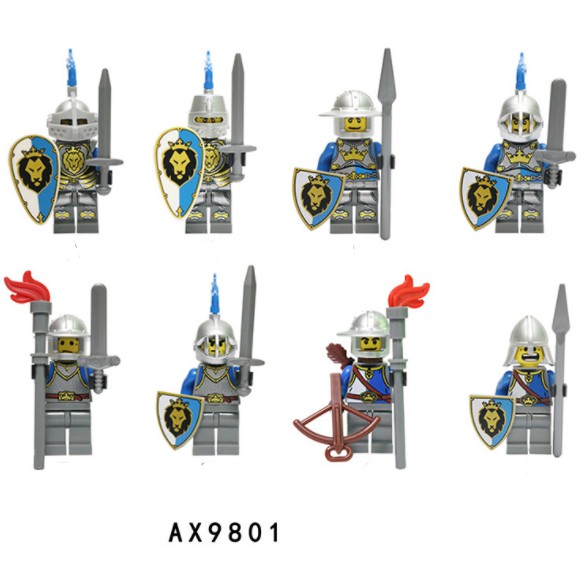 [MINIFIGURES] SET 8 LÍNH TRUNG CỔ HIỆP SĨ SƯ TỬ XANH LOJO AX9801