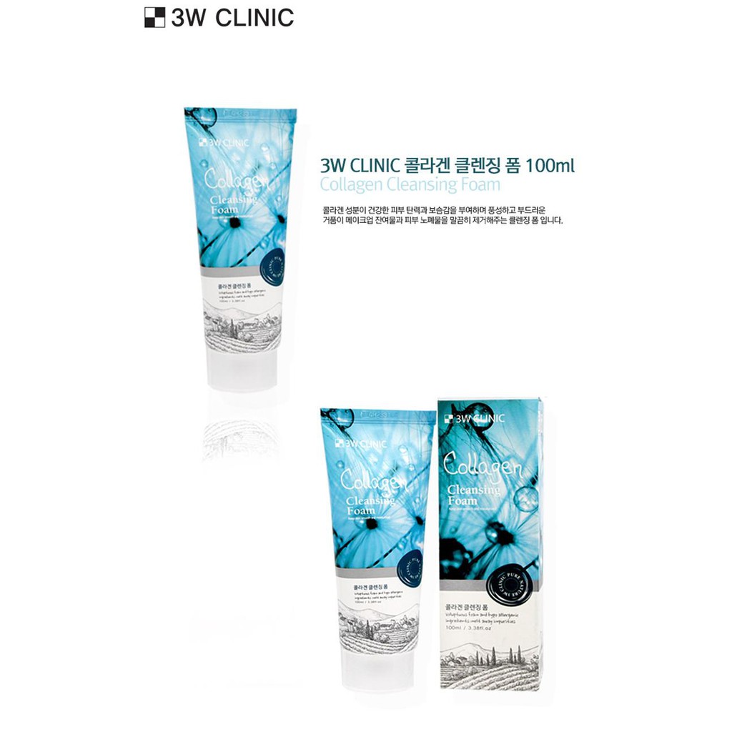 [Hàng Chính Hãng]  Sữa rửa mặt bổ sung Collagen ngừa lão hóa 3W Clinic Collagen Foam Cleansing 100ml