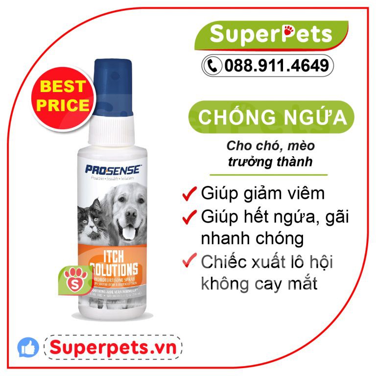 Bình Xịt Giảm Ngứa Cho Chó NHập Khẩu USA - Pro-Sense Itch Solutions Hydrocortisone Spray for Pets with Aloe