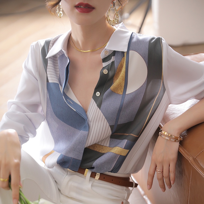 Áo Sơ Mi Giả Lụa Satin Cao Cấp Tay Dài Dáng Rộng Phong Cách Mới Mùa Thu Cho Nữ