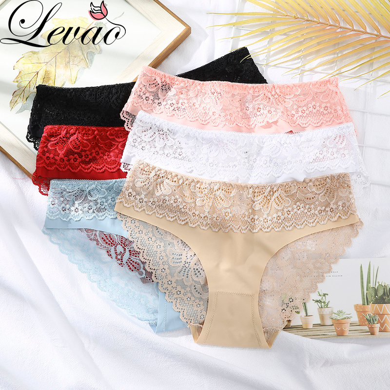 Quần lót LEVAO eo giữa kiểu ren rỗng nhìn thấu gợi cảm cho nữ