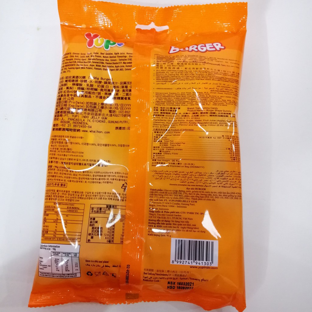 Kẹo Dẻo Yupi Burger Hương Trái Cây