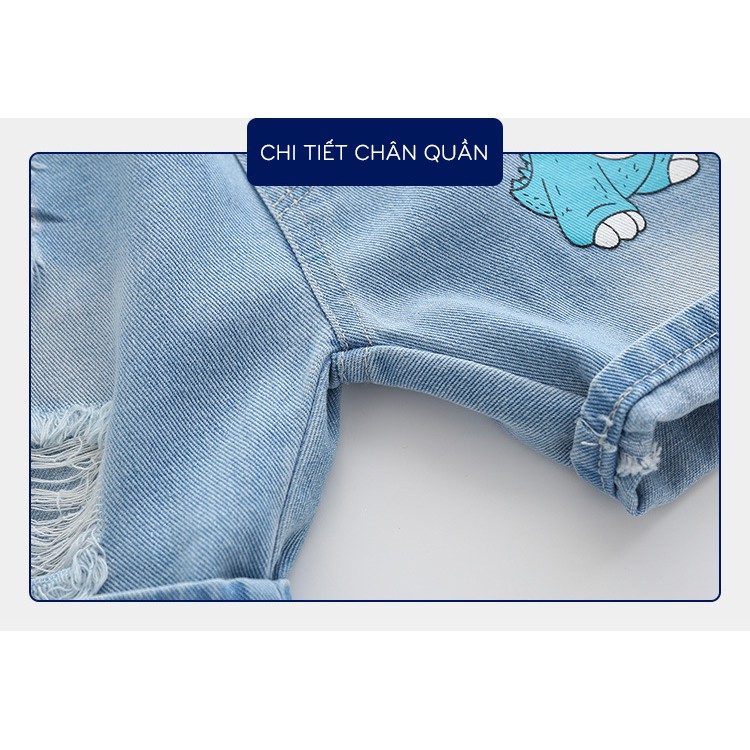 Quần Jean cho bé WELLKIDS quần short Jean họa tiết khủng long chất bò mềm hàng xuất Âu Mỹ