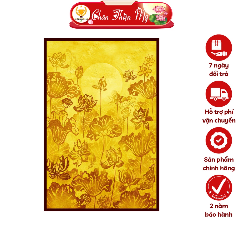 Đèn Hào Quang Hoa Sen In Tranh Trúc Chỉ Dọc CHÂN THIỆN MỸ, Trang Trí Bàn Thờ, Trang Thờ Treo Tường TC-TE-24