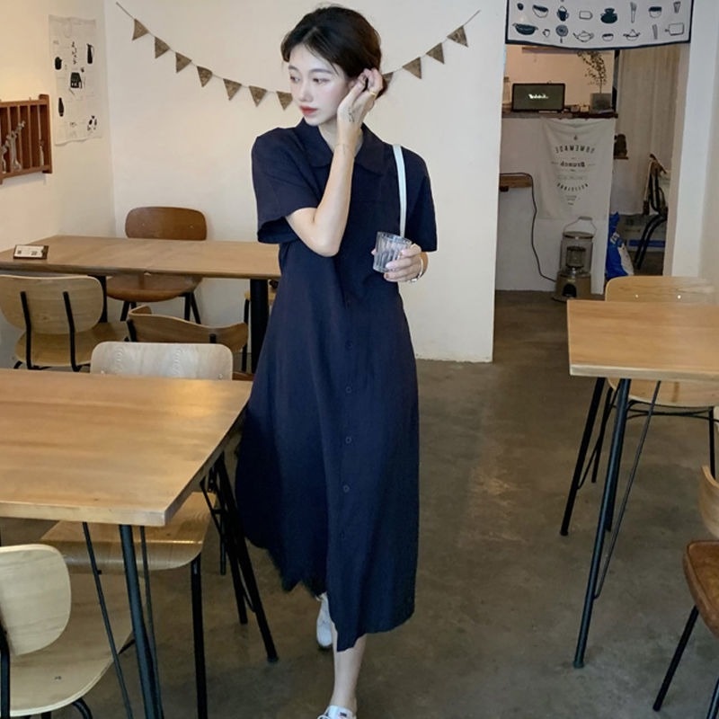 Đầm Sơ Mi Ôm Eo Màu Trơn Mới Cho Nữ