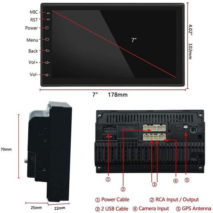 MÀN HÌNH Ô TÔ CẢM ỨNG LCD 7 INCH HỖ TRỢ NGHE NHẠC MP5 BLUETOOTH WIFI GPS ANDROID 8.1 [HỖ TRỢ TIẾNG VIỆT]