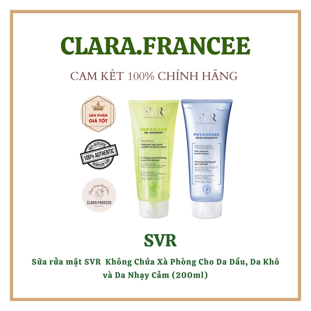 Gel rửa mặt SVR màu xanh dương và xanh lá (200ml)