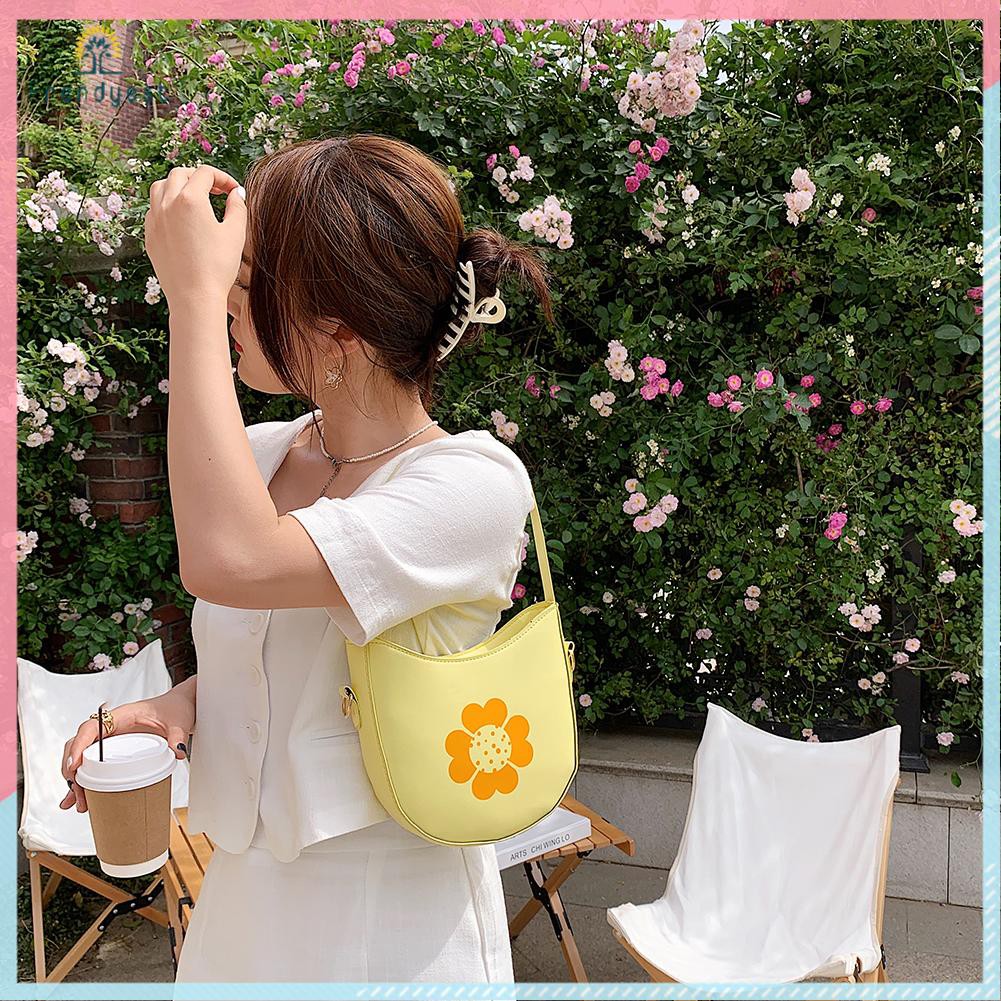 Vintage Women Flower Printing PU Crossbody Bag Casual Ladies Small Handbags