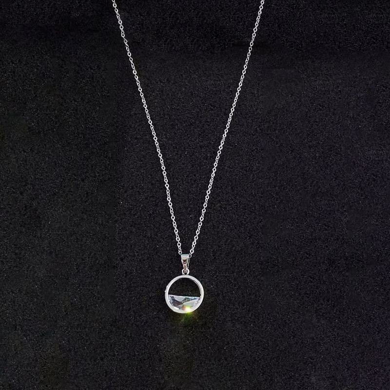 Korean version of semi-crystal silver necklace