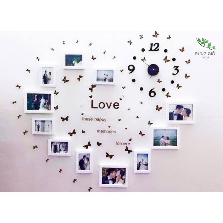 Khung ảnh treo tường trang trí phòng cưới - mã số 53 gồm 11 khung kèm đồng hồ và decal dán tường | BigBuy360 - bigbuy360.vn