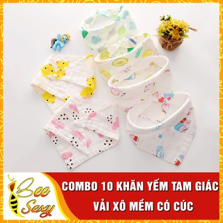 Combo 10 Khăn Yếm Tam Giác Xô Có Cúc Bấm Cho Bé Yêu – Loại khăn yếm vải xô 2 Lớp