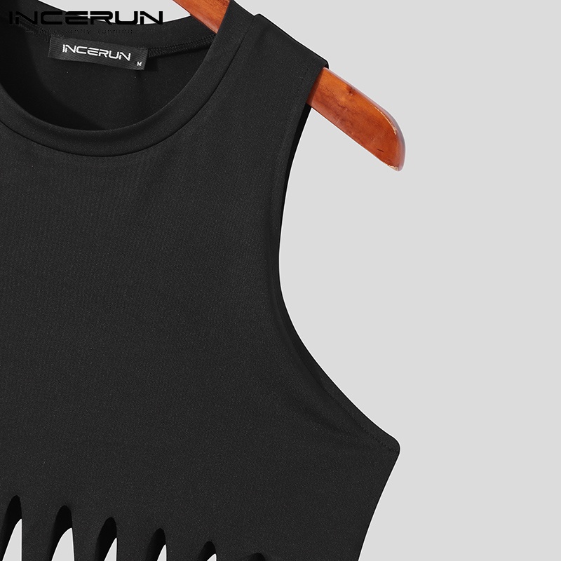 INCERUN Áo Thun Ba Lỗ Màu Đen Phối Tua Rua Thời Trang Mùa Hè Cho Nam Giới
