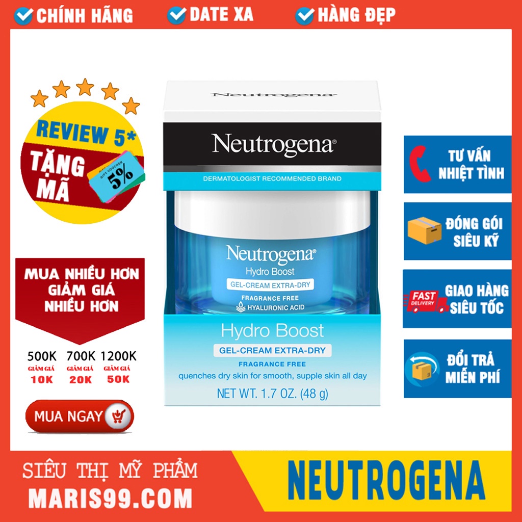 Kem Dưỡng Ẩm Da Khô Neutrogena Hydro Boost Gel Cream Extra – Dry Skin Gel Cream 48g