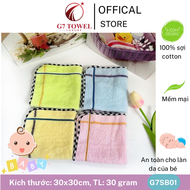 Khăn mặt cotton trẻ em, khăn mầm non G7SB01 G7 Towel cho bé yêu, 100% cotton an toàn cho làn da nhạy cảm của trẻ