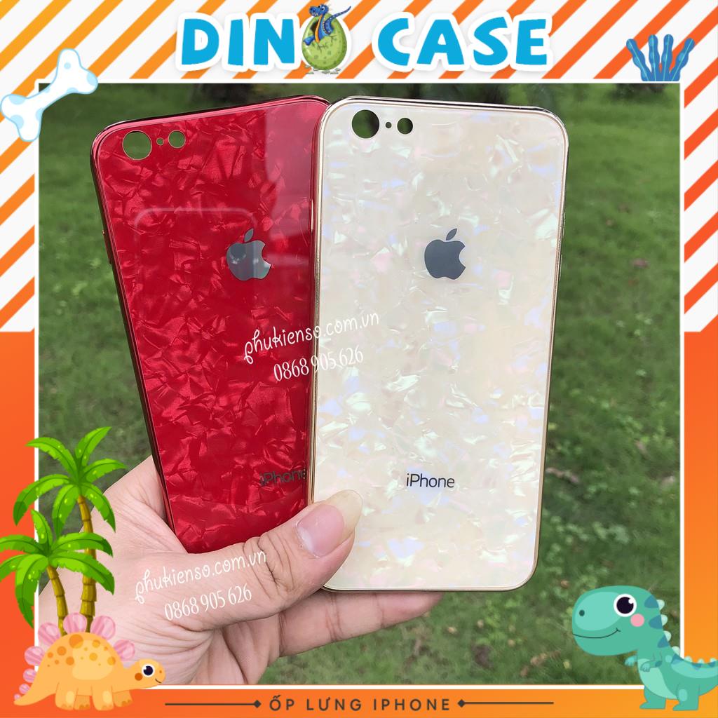 Ốp Lưng Kính Cường Lực Vân Đá Siêu Bền- Viền Silicon Đồng Màu Iphone 6 đến ProMax Dino Case