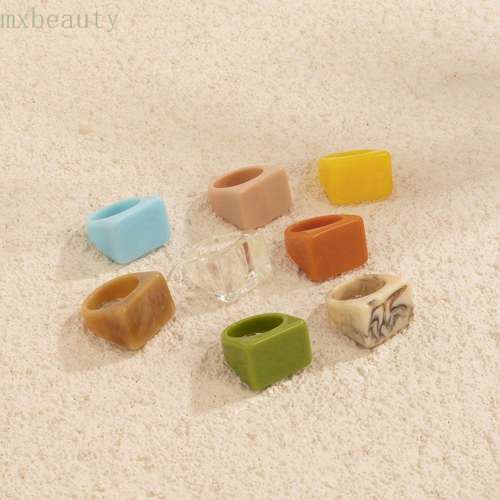 Nhẫn Nhựa Resin Mxbeauty Kiểu Vuông / Hình Chữ Nhật Phong Cách Hàn Quốc Cá Tính Sành Điệu Cho Nam Và Nữ 2021