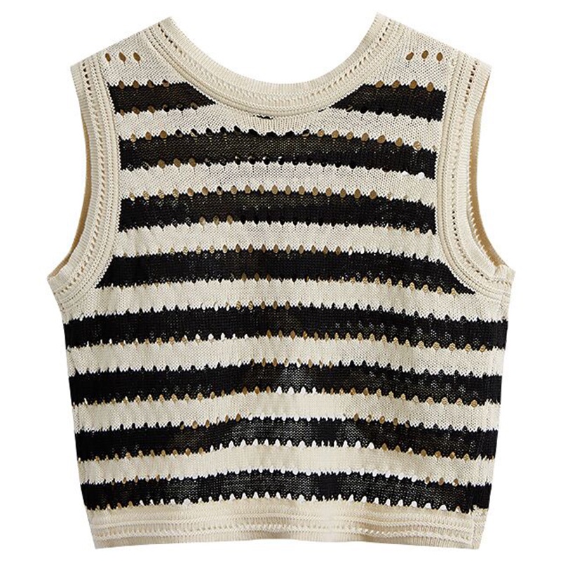 Áo dệt kim NZN không tay họa tiết kẻ sọc phong cách Hàn Quốc thời trang