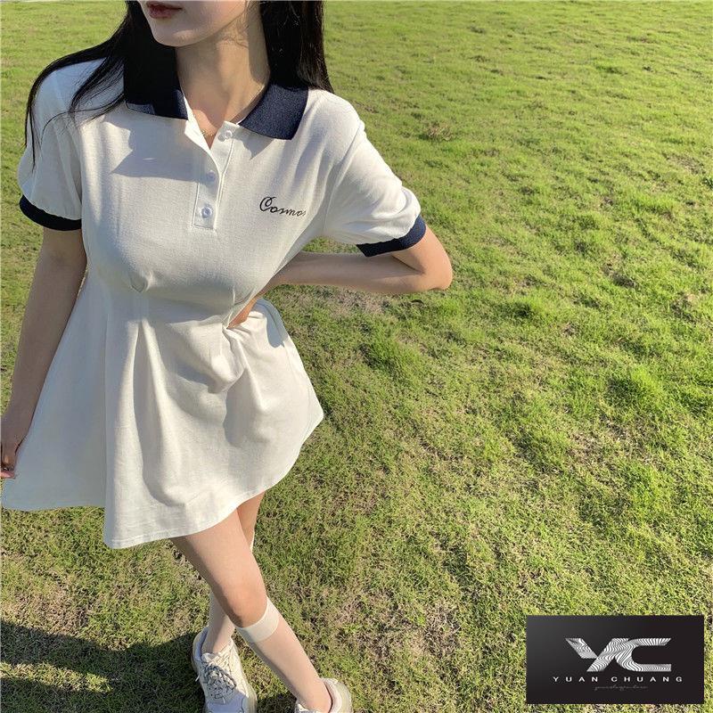 Đầm Dáng Chữ A Cổ polo Tay Ngắn Lưng Cao Phong Cách Phương Tây Thời Trang Mùa Xuân Dành Cho Cặp Đôi 2022